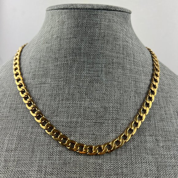 Thick Gold Curb Chain Necklace for Women Gold Chain Necklace Gold Wide Chain - Picture 1 of 8